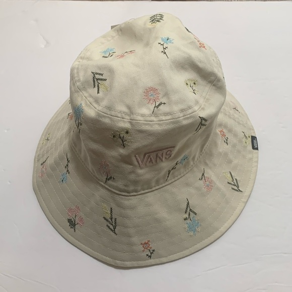 Vans Bucket Hat Micro Floral Embroidered Beige M/L NWT - Picture 3 of 7